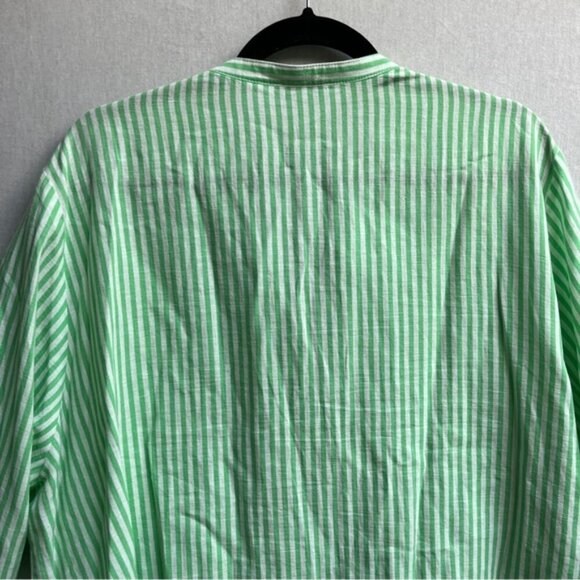 ERFO PURE Cotton Linen Green Striped Long Sleeve tunic shirt Sz 2XL - Picture 5 of 10